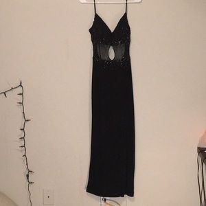 Floor length black evening dress